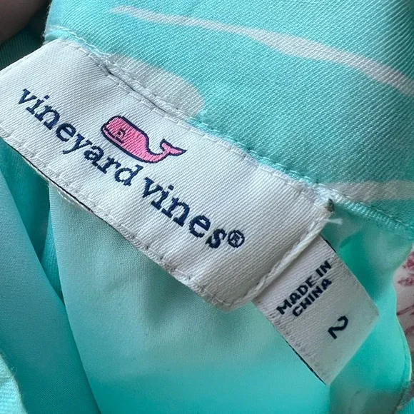 Vineyard Vines Aqua Blue white printed cotton-silk tie halter top size 2 - Picture 9 of 10